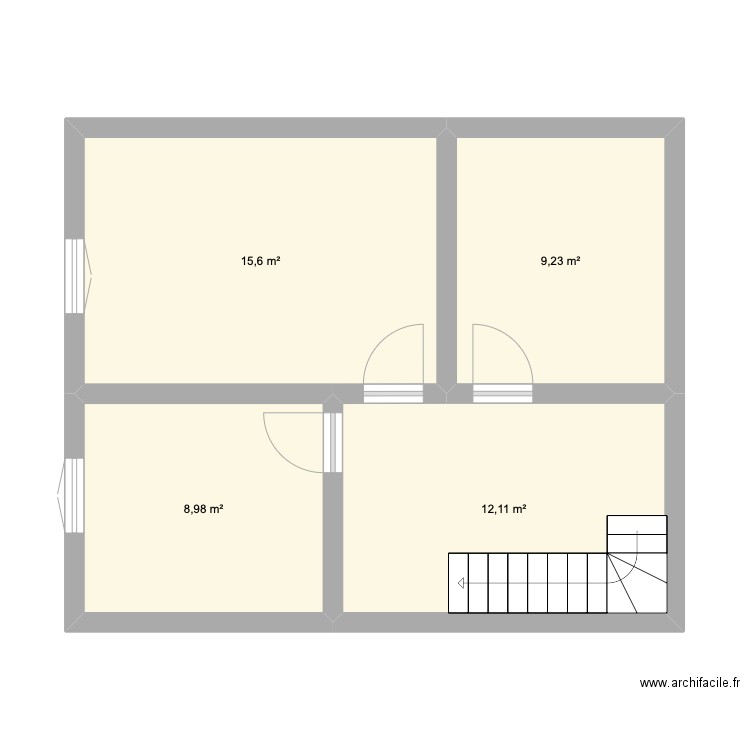 Etage 3 TFE. Plan de 4 pièces et 46 m2