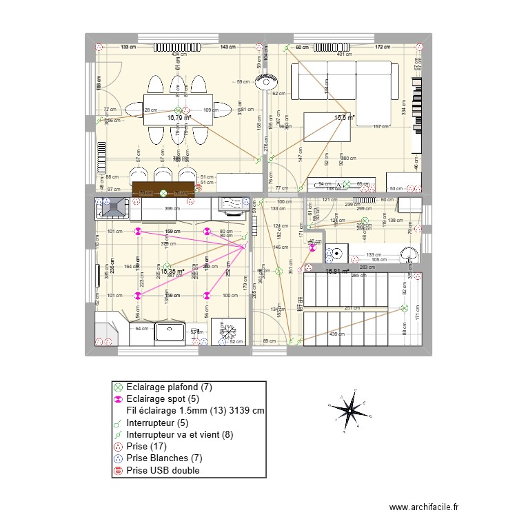 THEO ET WENDY RDC version 3. Plan de 4 pièces et 64 m2