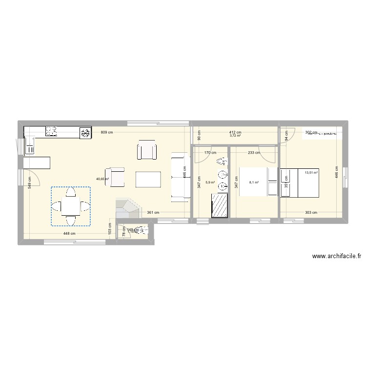 Plan Andrea final. Plan de 6 pièces et 73 m2