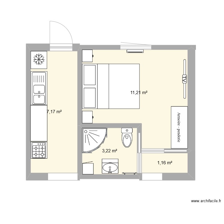 EXTENSION. Plan de 4 pièces et 23 m2