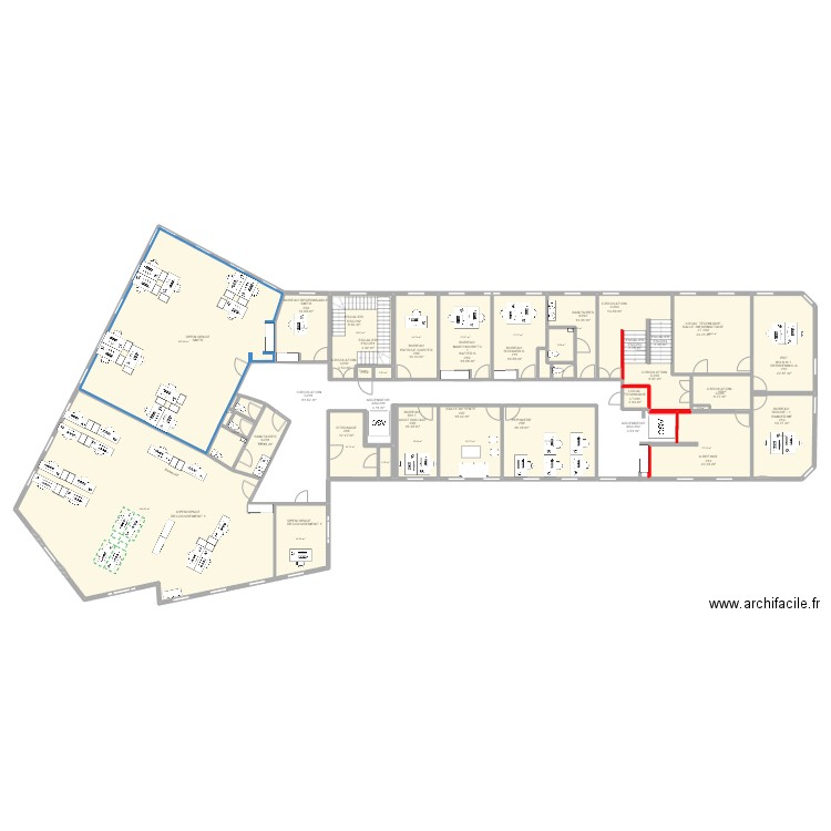 VIENNE : Projet R+2 - 2nd version modifs dimensions bureaux. Plan de 28 pièces et 587 m2