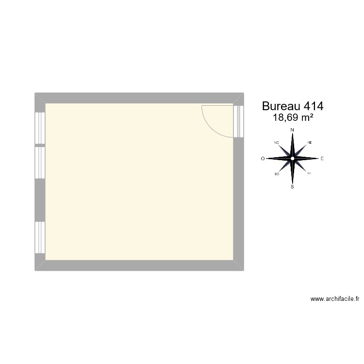 Bureau 414. Plan de 1 pièce et 19 m2