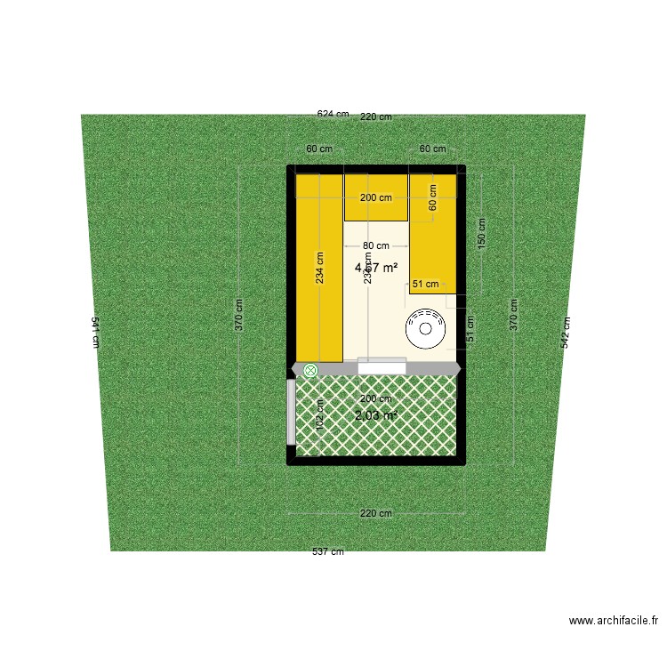 sauna. Plan de 2 pièces et 7 m2