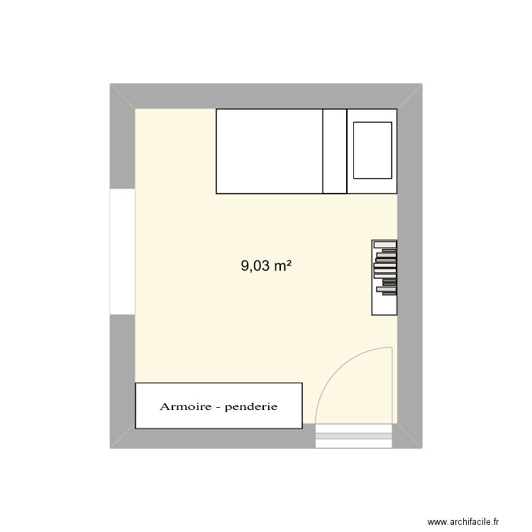 chambre 1. Plan de 1 pièce et 9 m2