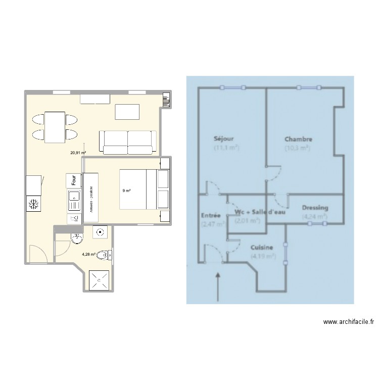 test3. Plan de 3 pièces et 34 m2