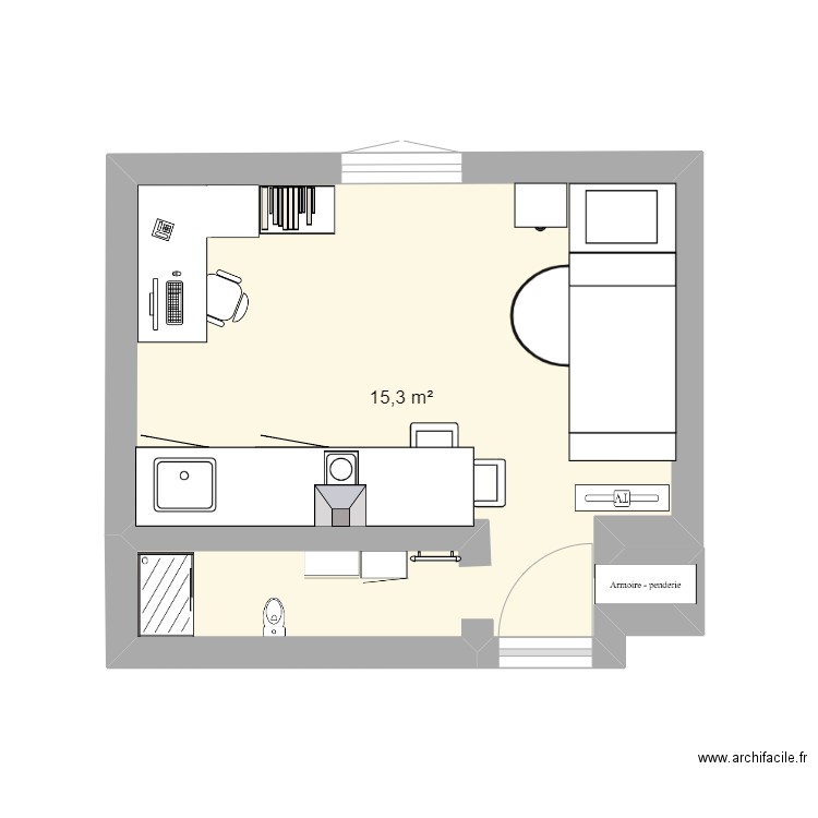 appartement . Plan de 1 pièce et 15 m2