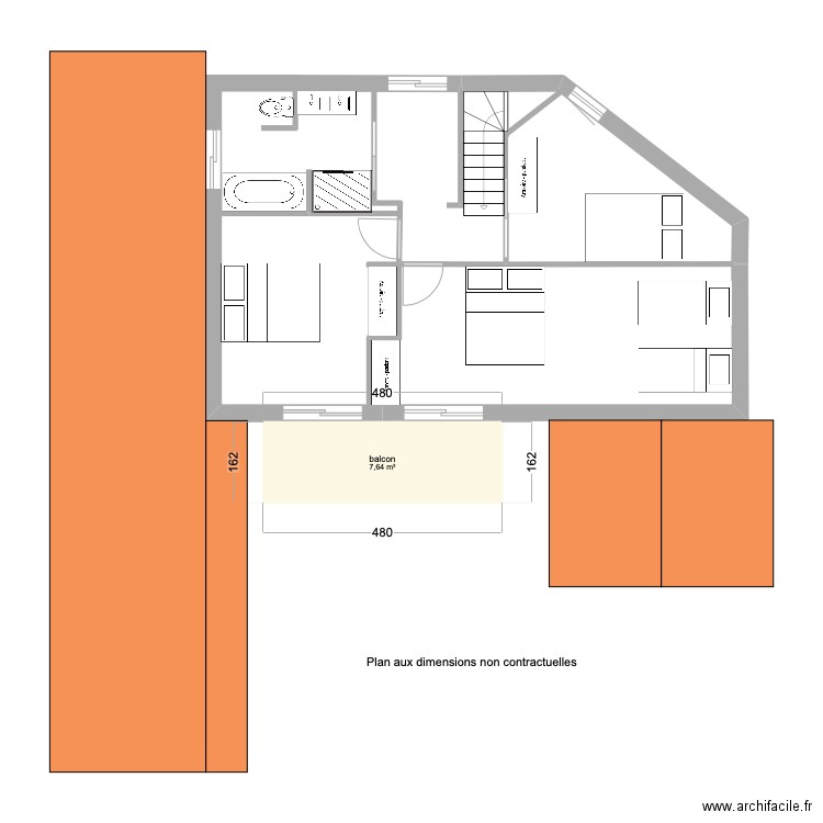 1ier etage cotation. Plan de 1 pièce et 8 m2