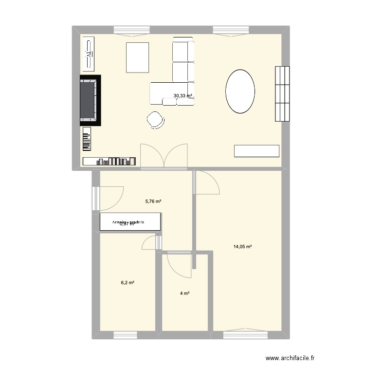 Neuilly ED EM. Plan de 6 pièces et 61 m2