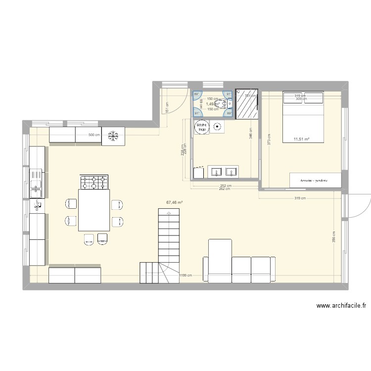 larmor projet 1. Plan de 3 pièces et 82 m2