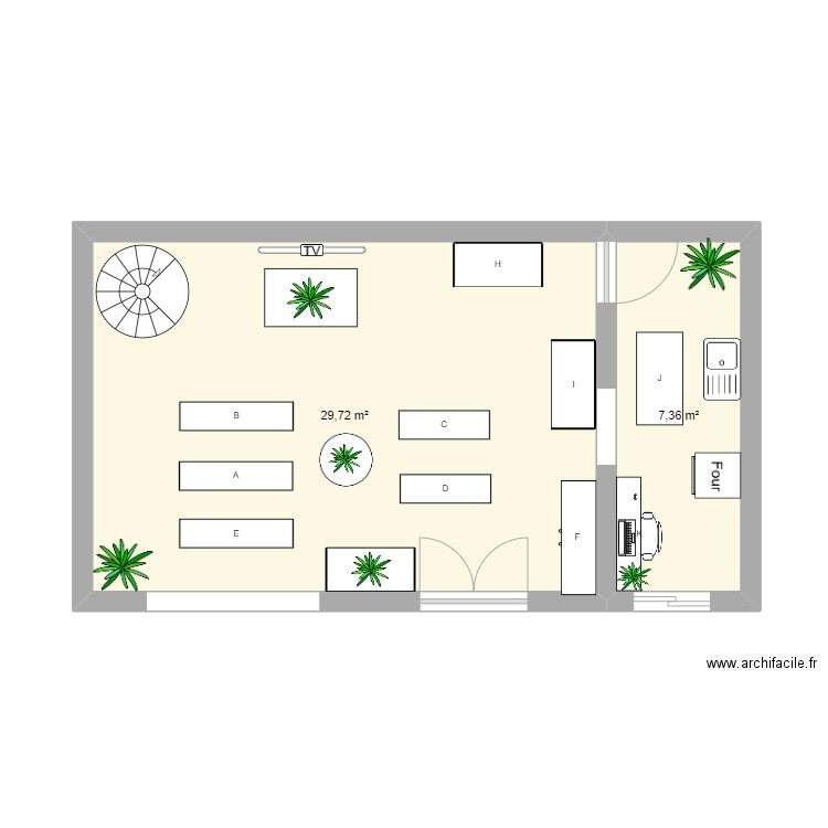 Plan magasin Application. Plan de 2 pièces et 37 m2