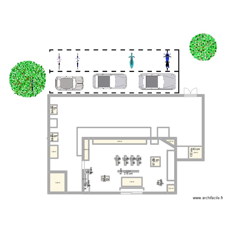 carrefour. Plan de 21 pièces et 16 m2