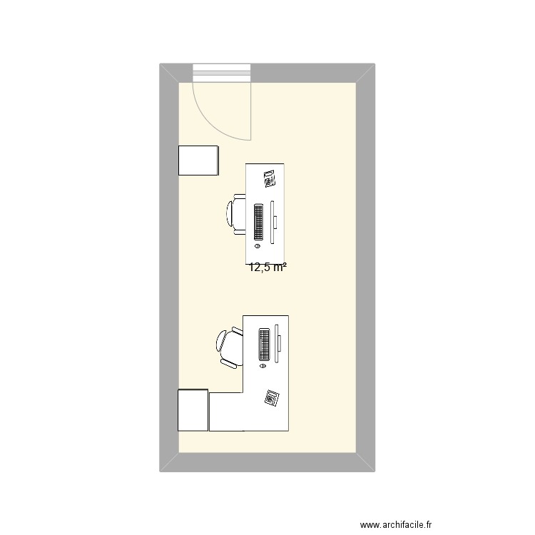 bureau 2. Plan de 1 pièce et 13 m2