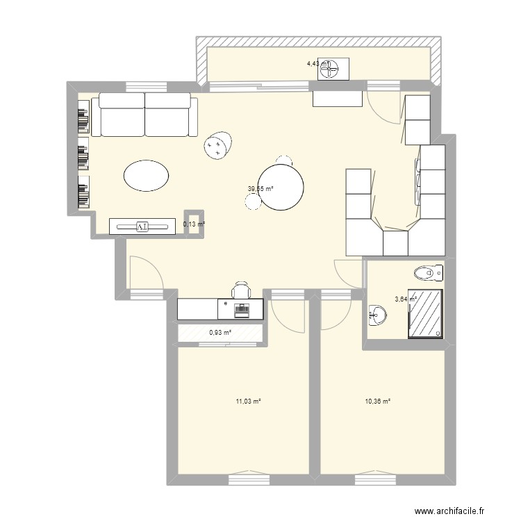 Appartement Plans V1. Plan de 7 pièces et 70 m2