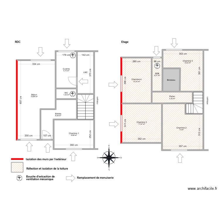 Hosselet apres. Plan de 16 pièces et 107 m2