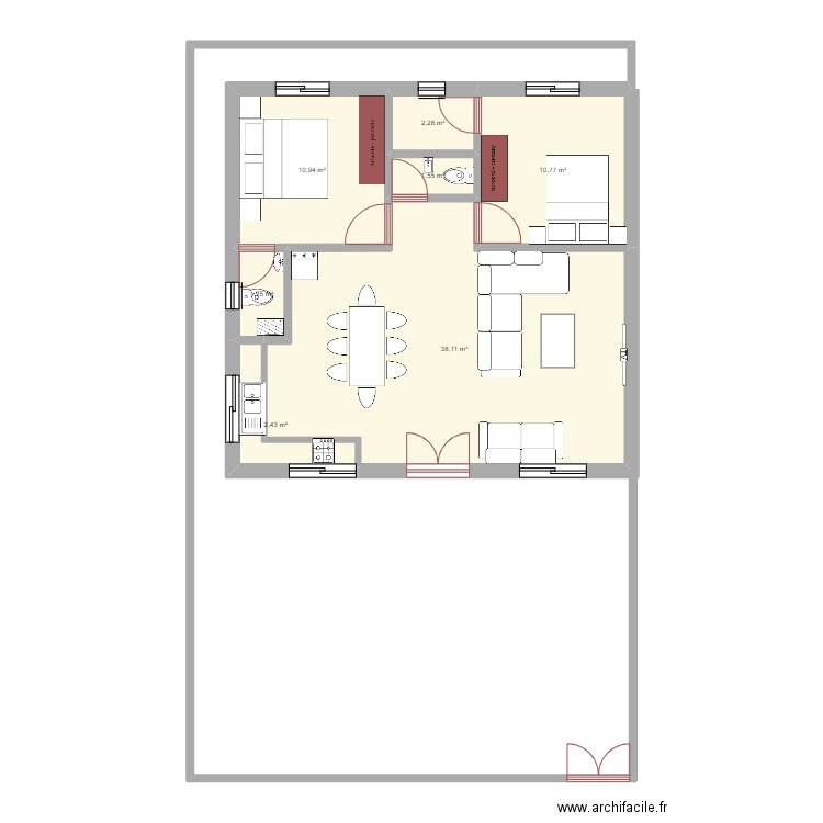 PLAN RDC sidy. Plan de 7 pièces et 68 m2