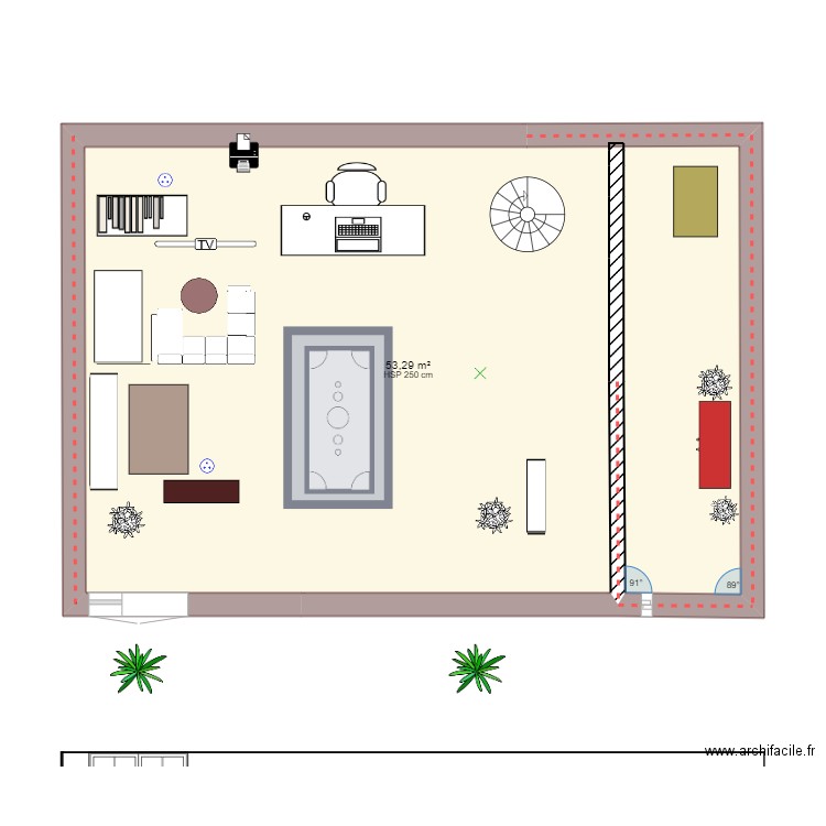 sofia. Plan de 1 pièce et 53 m2