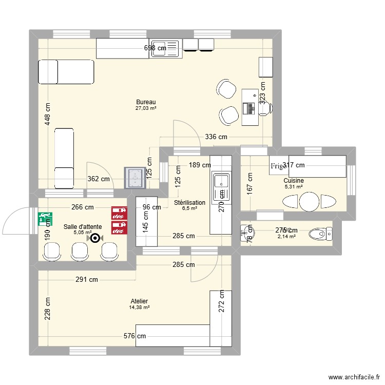 Cabinet dossier 6.5. Plan de 6 pièces et 60 m2