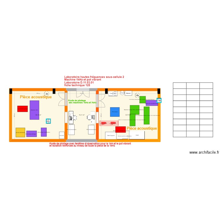 Labo hautes fréquences sous cellule 2 V3. Plan de 3 pièces et 80 m2