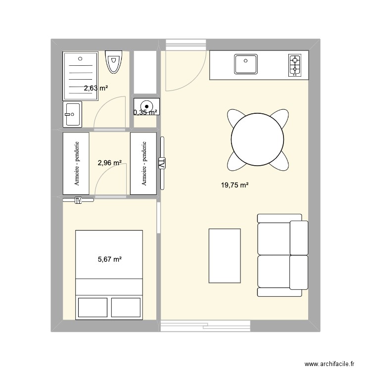 new plan. Plan de 5 pièces et 31 m2