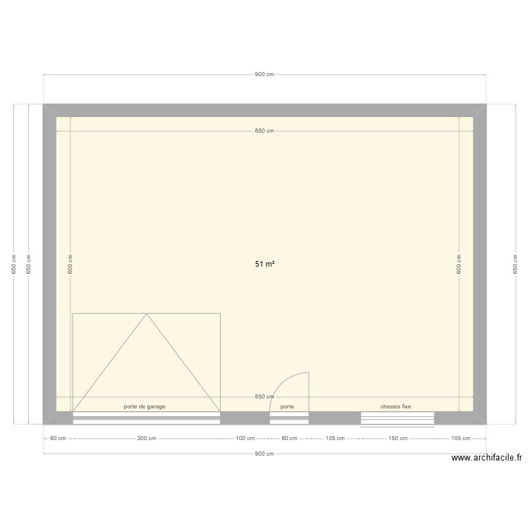 garage. Plan de 1 pièce et 51 m2