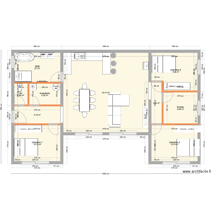 projet  solers 2. Plan de 10 pièces et 105 m2