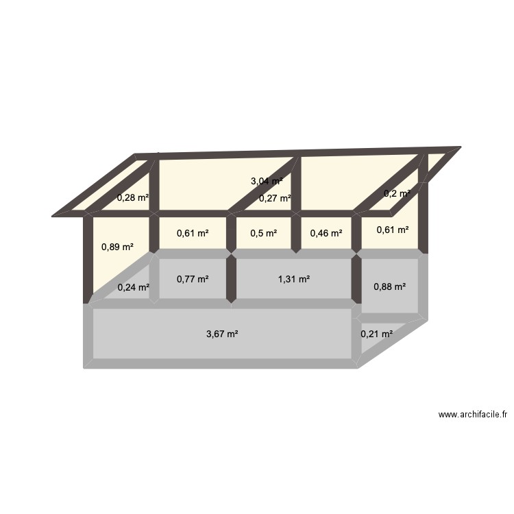 stepenice. Plan de 15 pièces et 14 m2