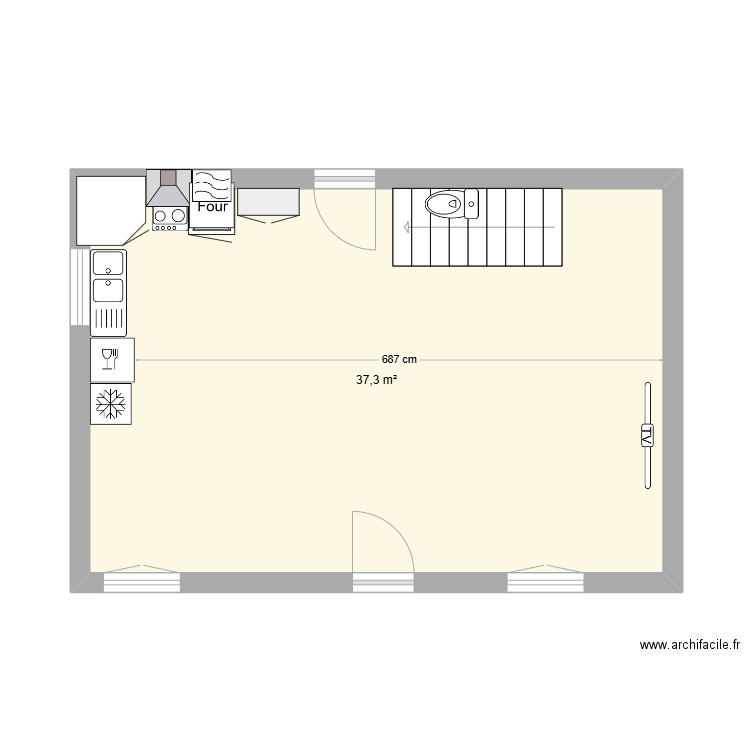 rdc m1. Plan de 1 pièce et 37 m2