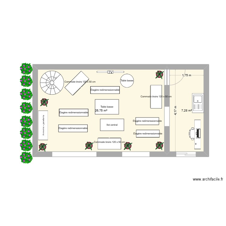 Exercices. Plan de 2 pièces et 34 m2