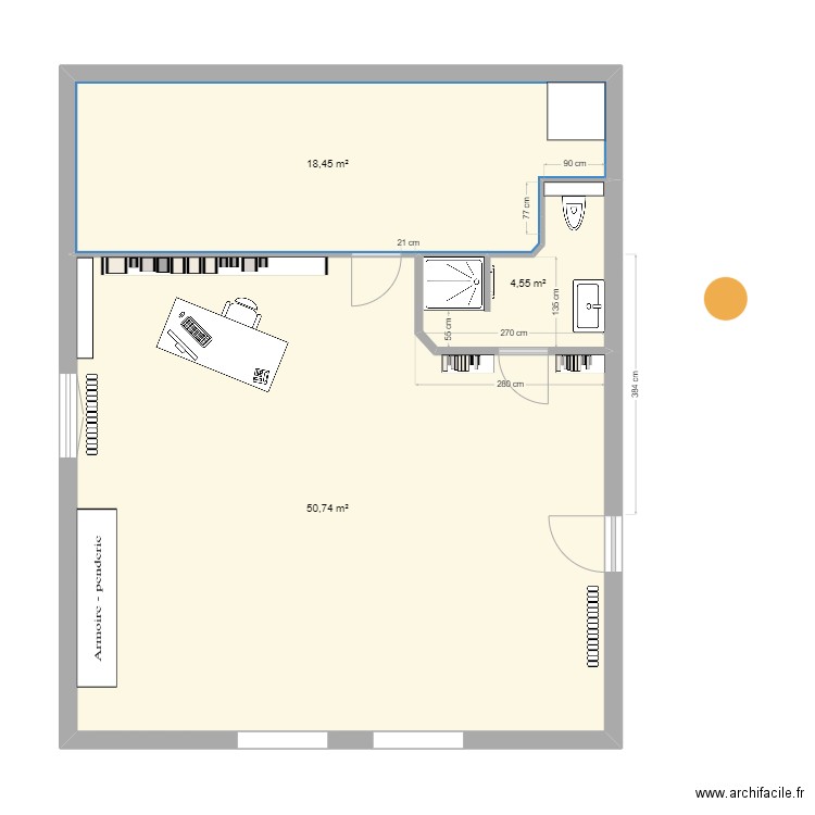 sdb haut 2025_90x80_2_coincoupé. Plan de 3 pièces et 74 m2