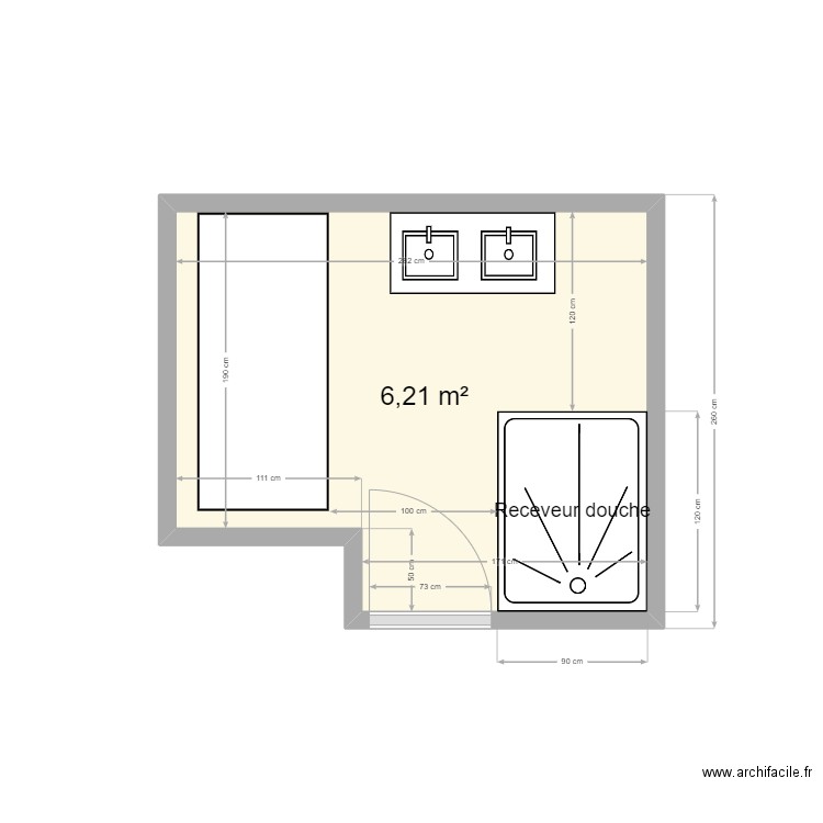 SDB Lavillat 1. Plan de 1 pièce et 6 m2