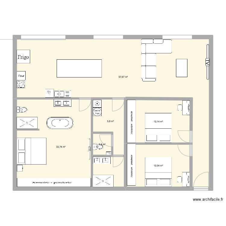 appartement 1. Plan de 6 pièces et 123 m2