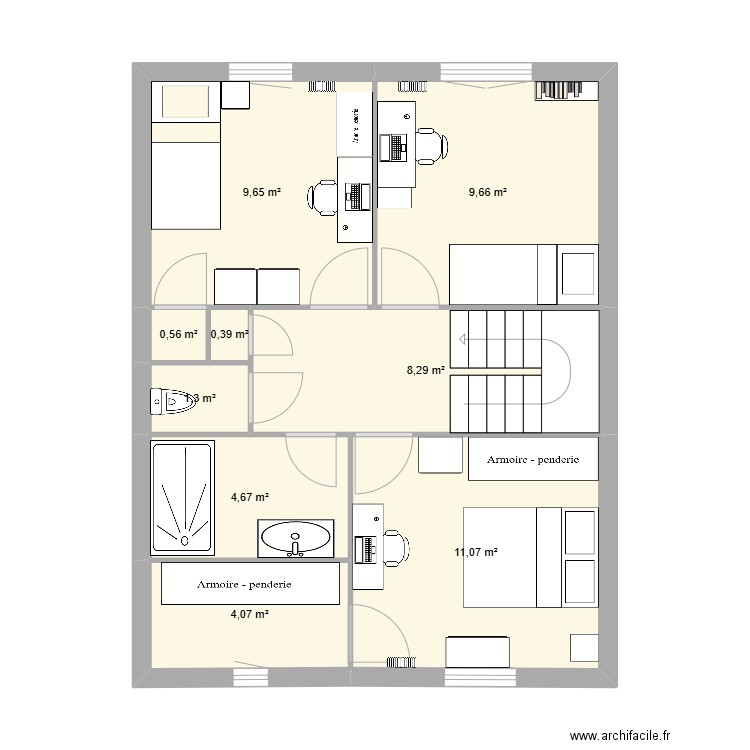 Etage 2 avec rad version 3. Plan de 9 pièces et 50 m2