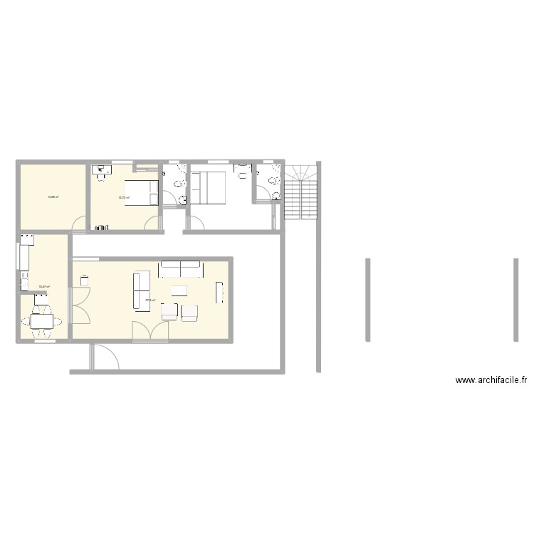 raoul 1. Plan de 4 pièces et 81 m2