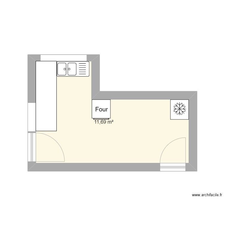 cuisine. Plan de 1 pièce et 12 m2