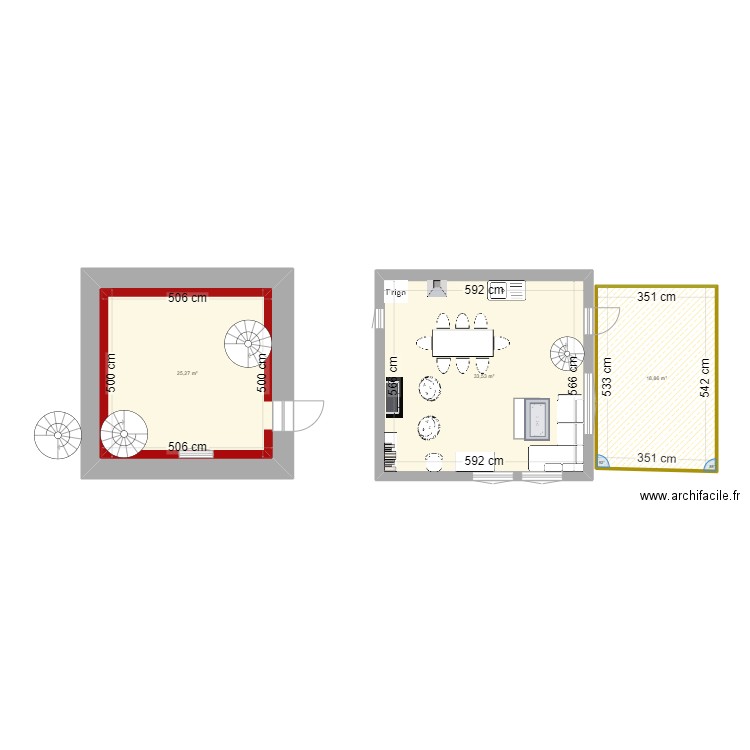 ruche. Plan de 3 pièces et 78 m2