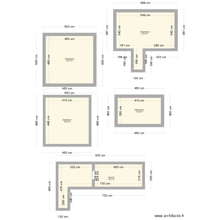 Etage. Plan de 5 pièces et 87 m2