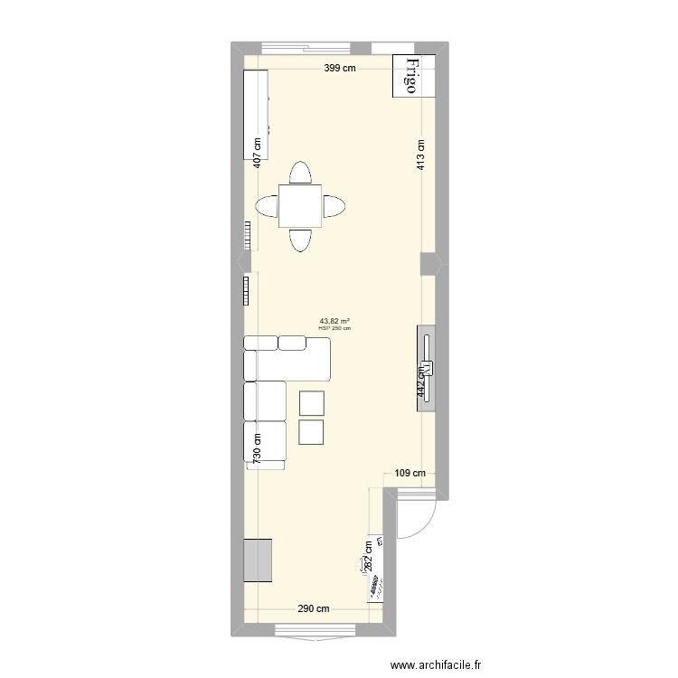 SALLE DE VIE. Plan de 1 pièce et 44 m2