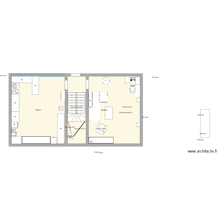 maison rés de chausser. Plan de 2 pièces et 79 m2