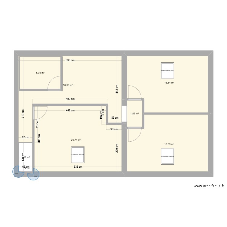 Etage Samy. Plan de 7 pièces et 84 m2