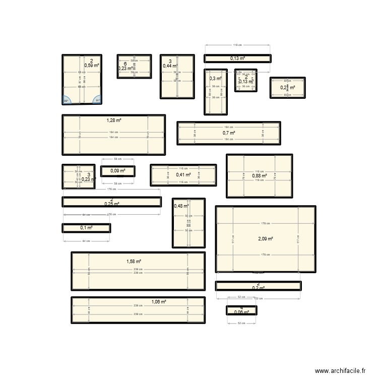 cuisine. Plan de 21 pièces et 11 m2