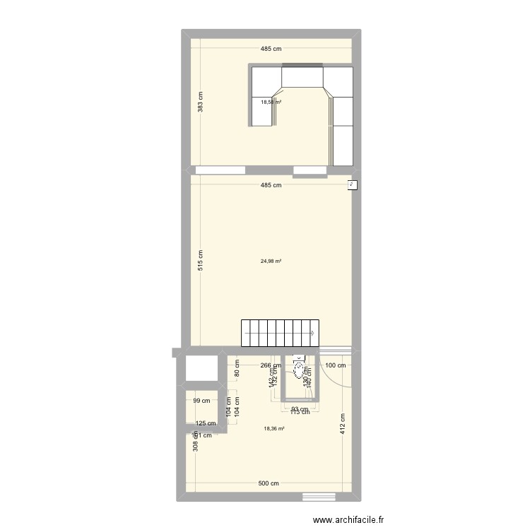 Plan Ségalier R-1. Plan de 3 pièces et 62 m2