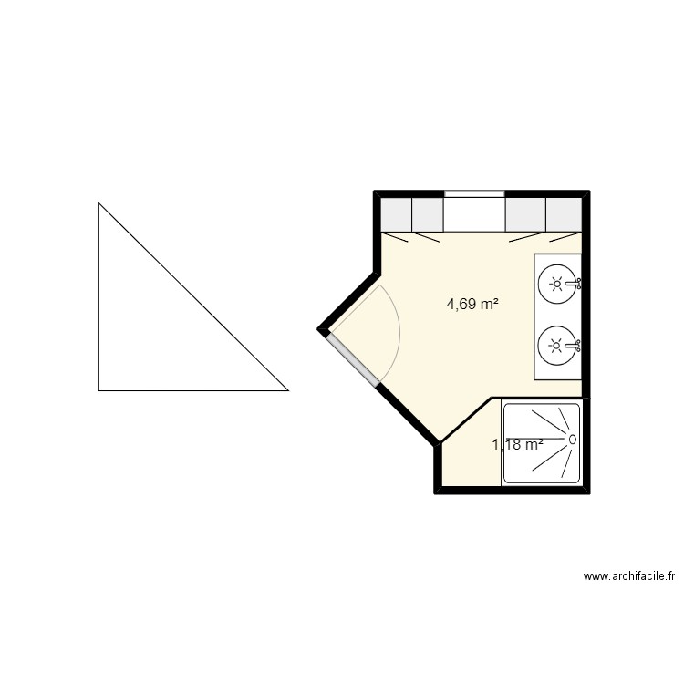 Salle de bains v1. Plan de 2 pièces et 6 m2