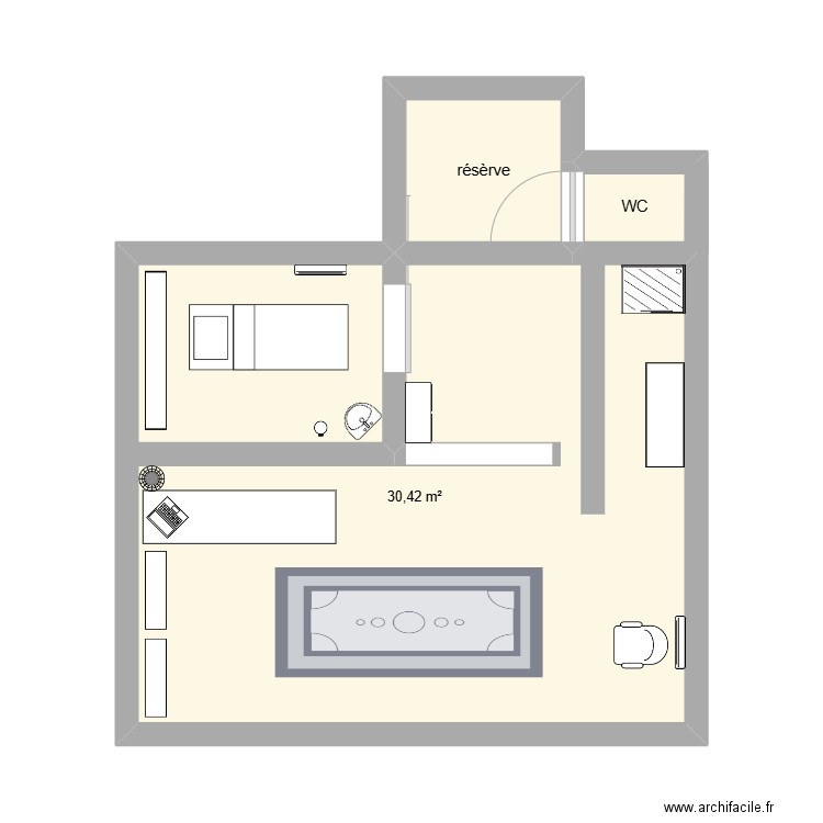 institut. Plan de 3 pièces et 34 m2