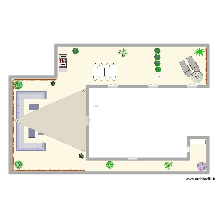 terrasse. Plan de 1 pièce et 141 m2