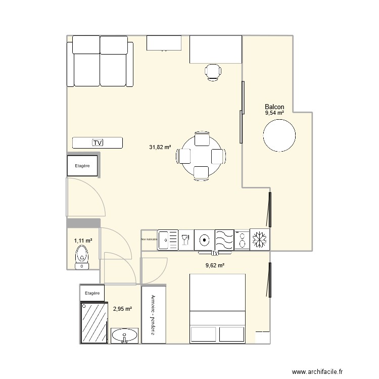 plan appartement version petit yoyo. Plan de 6 pièces et 55 m2