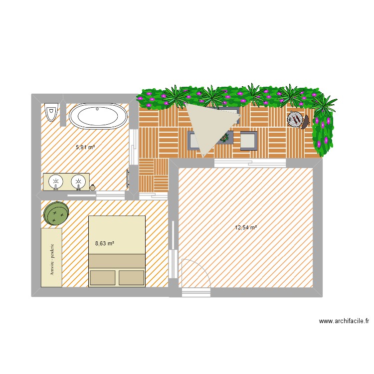 apart. Plan de 3 pièces et 27 m2