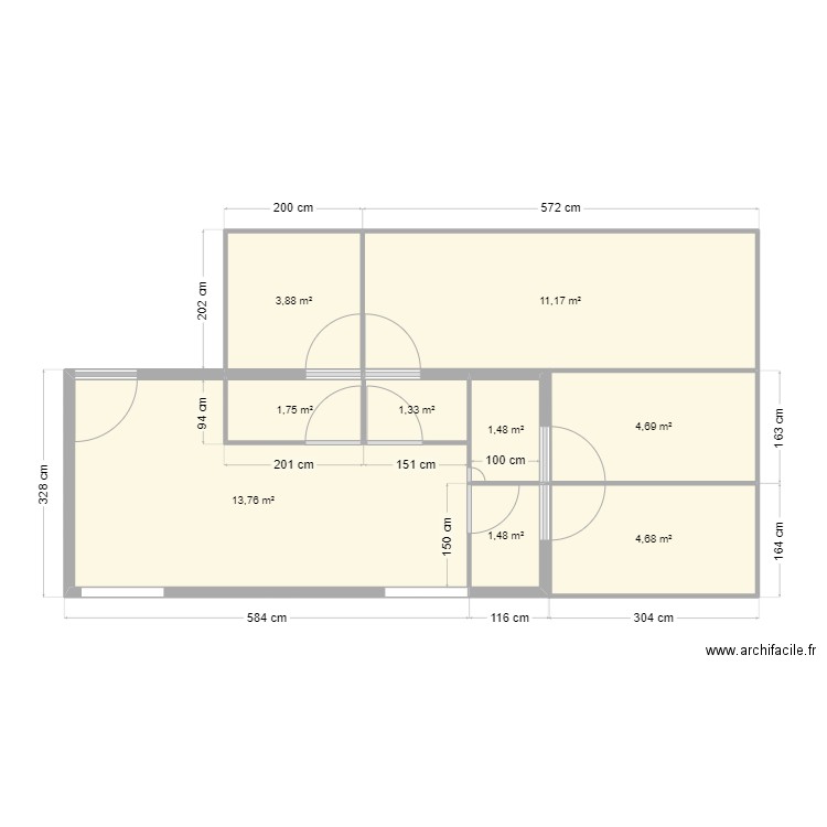 voliere 1. Plan de 9 pièces et 44 m2