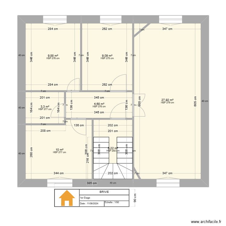 BRIVE. Plan de 7 pièces et 71 m2