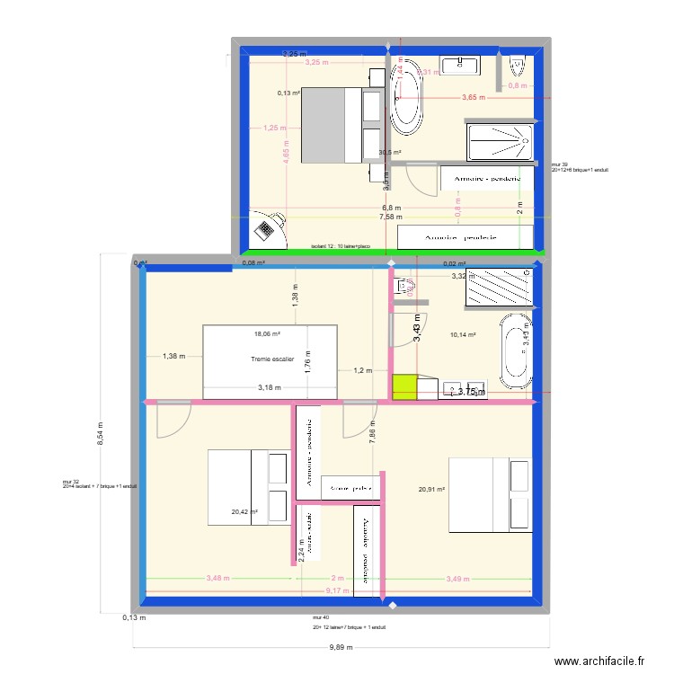 plan étage 3. Plan de 11 pièces et 100 m2