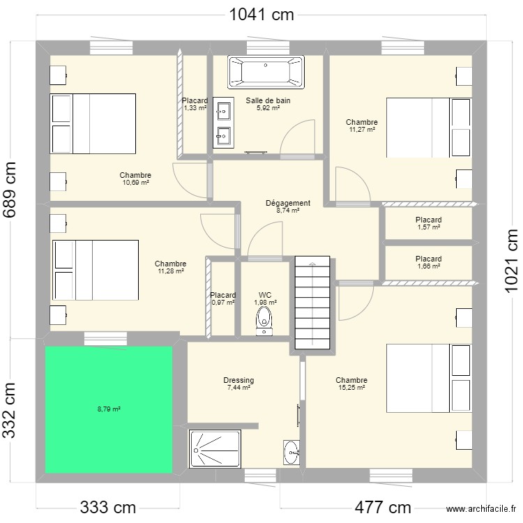 terrain stro ESSAI 1er etage sans jardin. Plan de 13 pièces et 87 m2